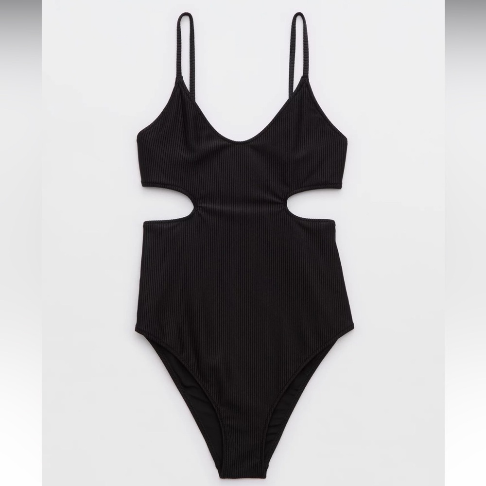 Aerie shiney ribbed black One Piece Swimsuit
